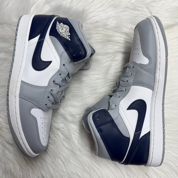 Nike Jordan 1 Mid Wolf Grey Midnight Navy Mens DQ8426-104 VNDS Sz 10 - Picture 4 of 7